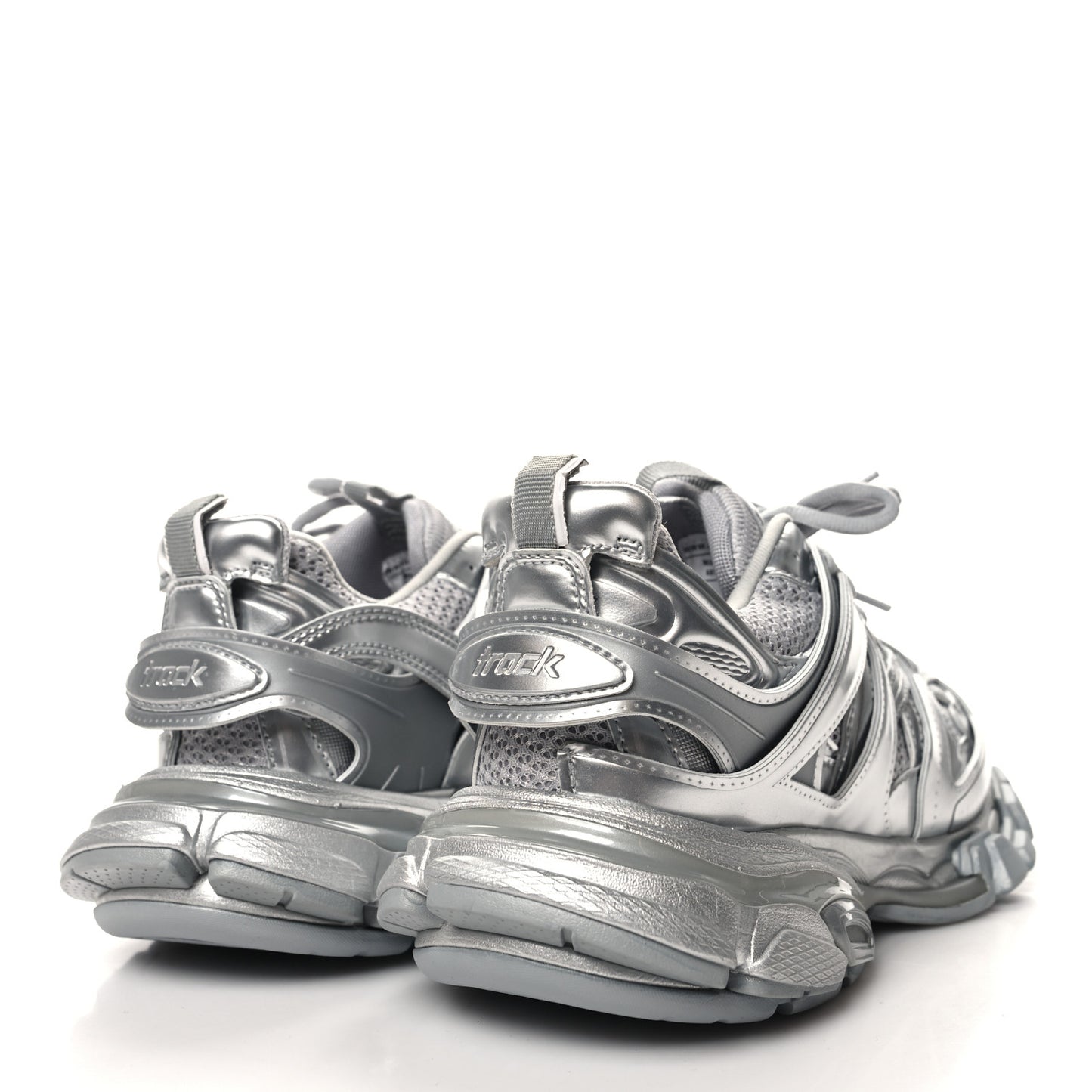 Metallic Calfskin Mesh Nylon Womens Track Sneakers 38 Silver