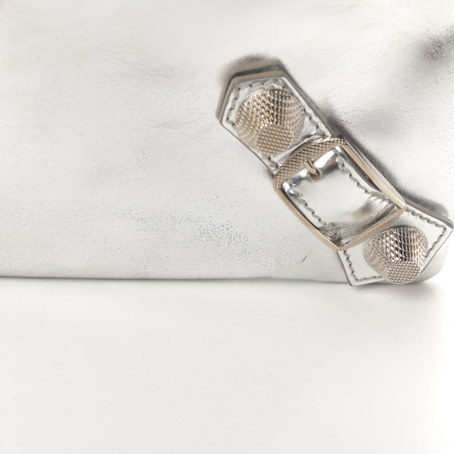 Laminated Calfskin Giant 21 Silver Hardware Envelope Clutch Silver