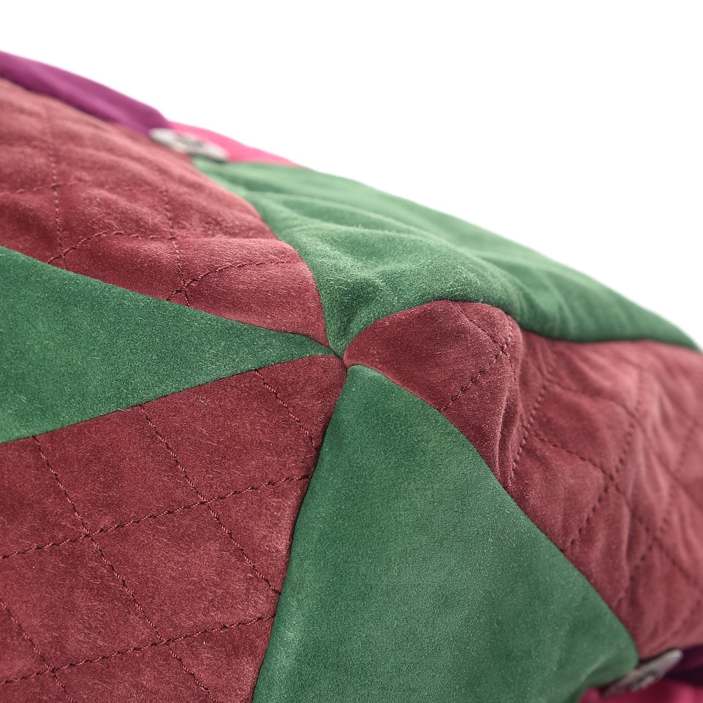 Suede Quilted Patchwork Drawstring Bag Green Pink Purple Burgundy