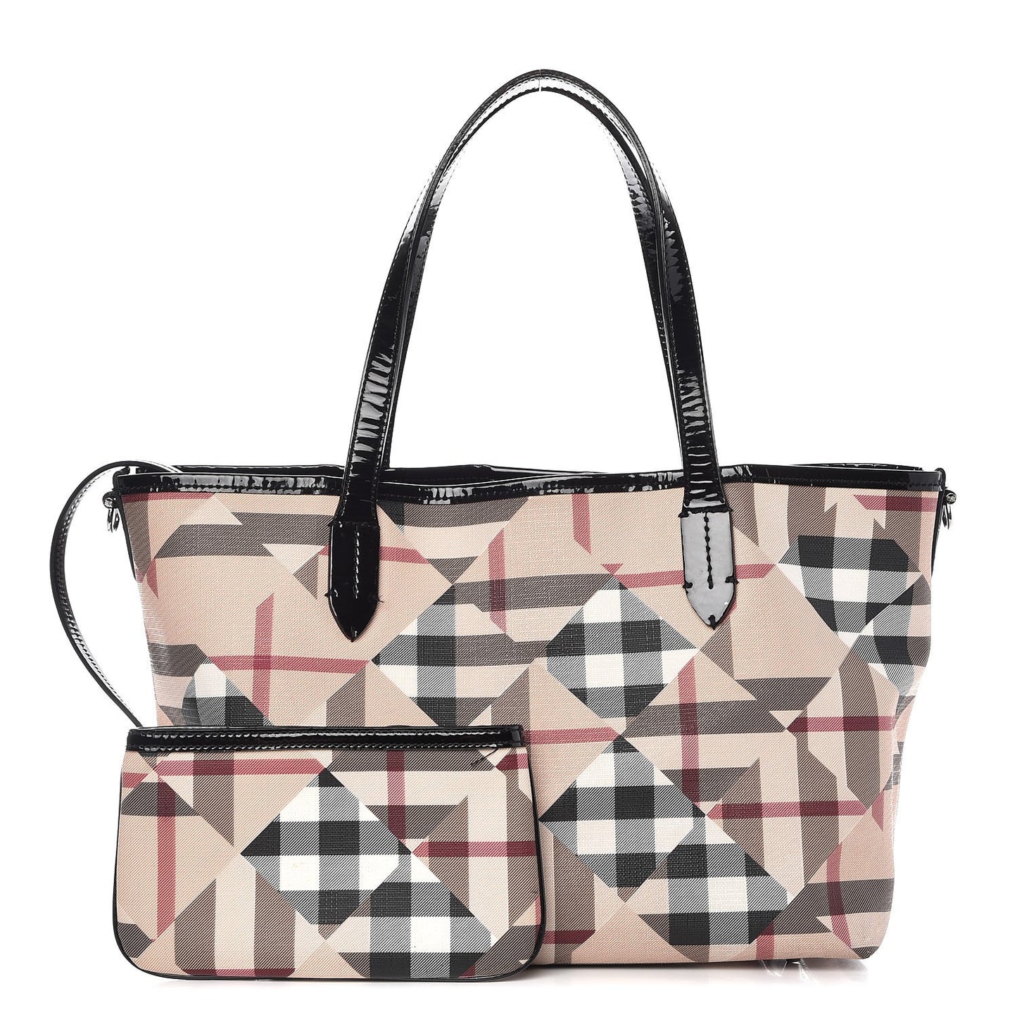 Patent Trim Patchwork Check Small Tote Black