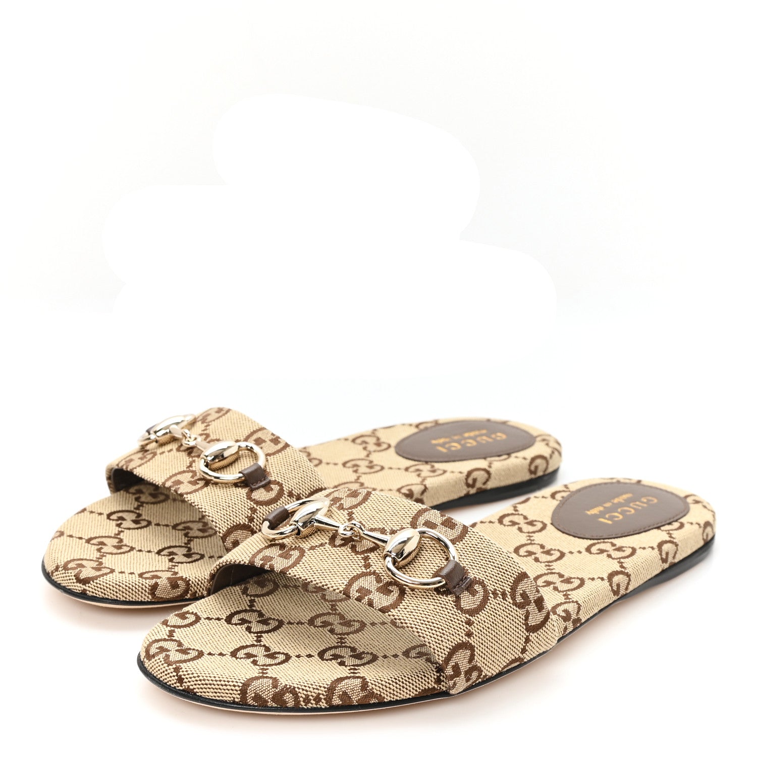 Gucci Monogram Horsebit Slide Sandals 37 Camel Ebony 4 of 10