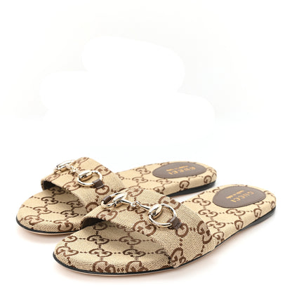 Gucci Monogram Horsebit Slide Sandals 37 Camel Ebony 4 of 10