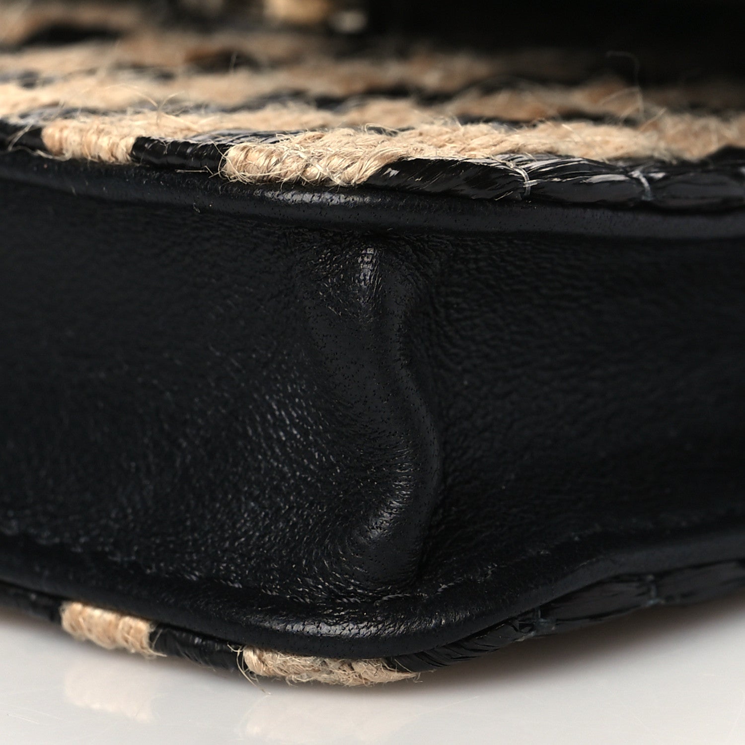 Chanel Raffia Jute Striped Belt Bag Black Beige 10 of 11