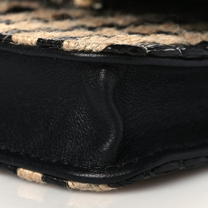 Chanel Raffia Jute Striped Belt Bag Black Beige 10 of 11