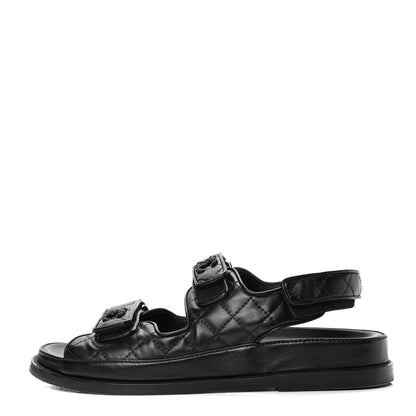 Chanel Lambskin Velcro Dad Sandals 39 Black 1 of 4