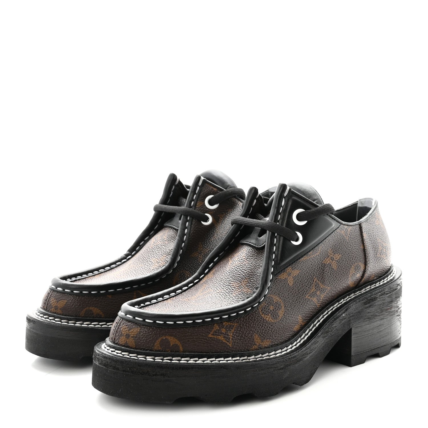 Louis Vuitton Monogram Calfskin Beaubourg Platform Derby Shoes 37.5 Brown 4 of 10