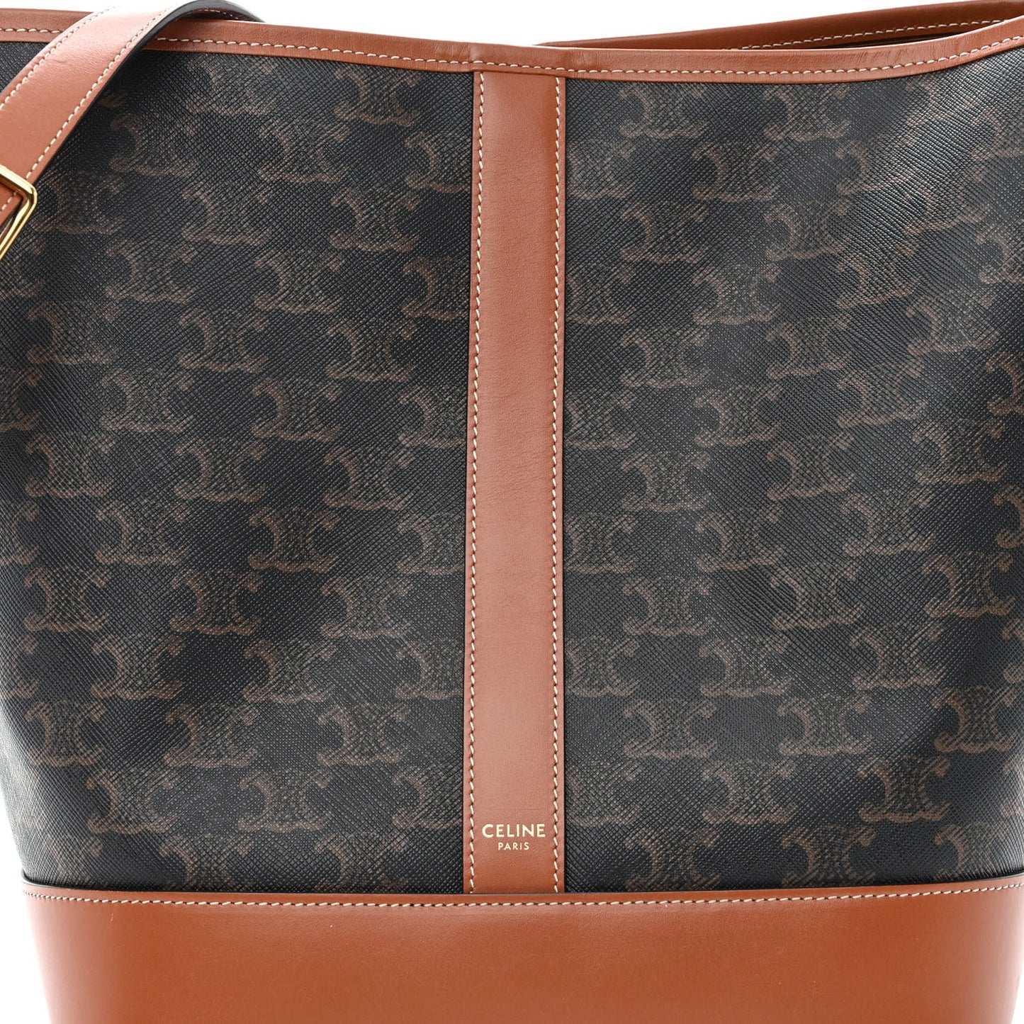 Triomphe Canvas Calfskin Small Bucket Bag Tan