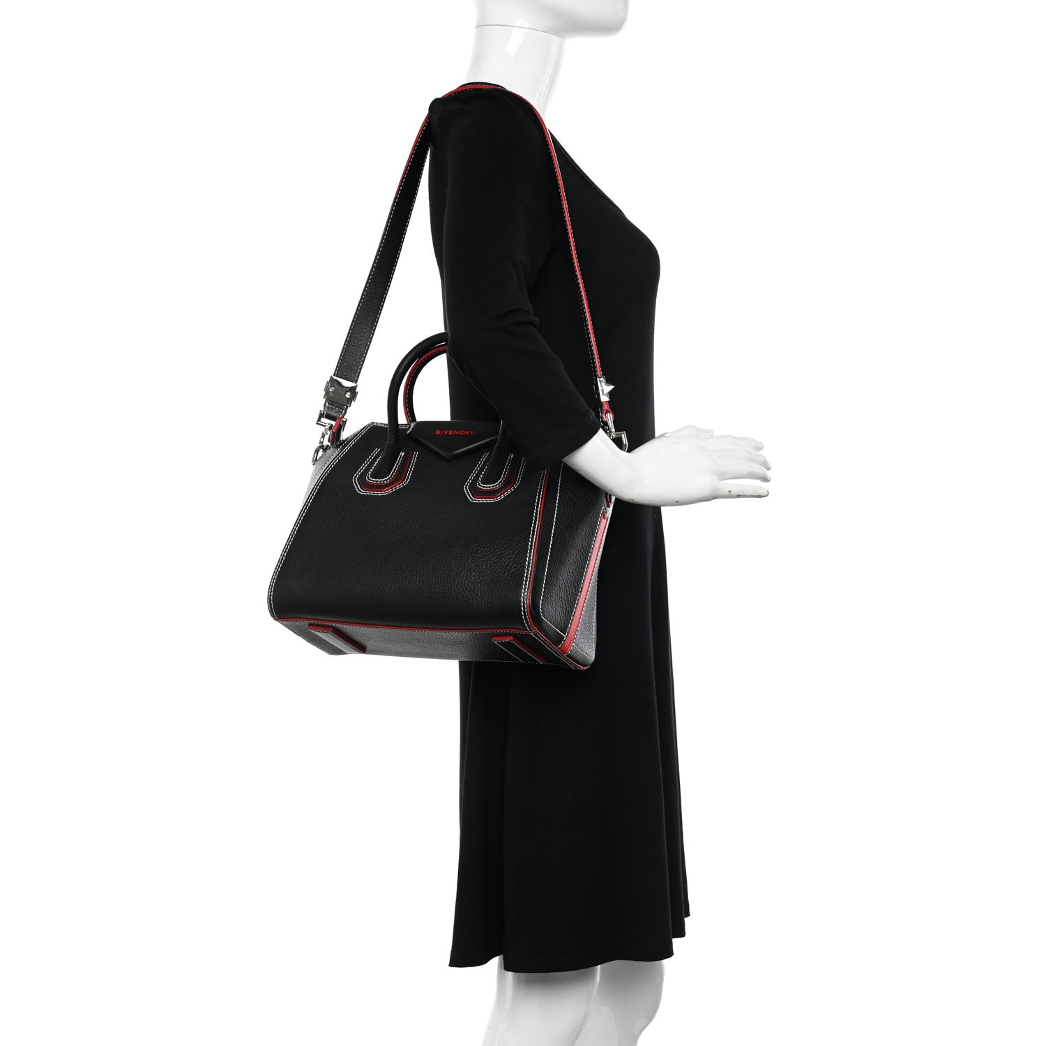 Givenchy Calfskin Bi-Color Topstitch Small Antigona Black Red 2 of 9