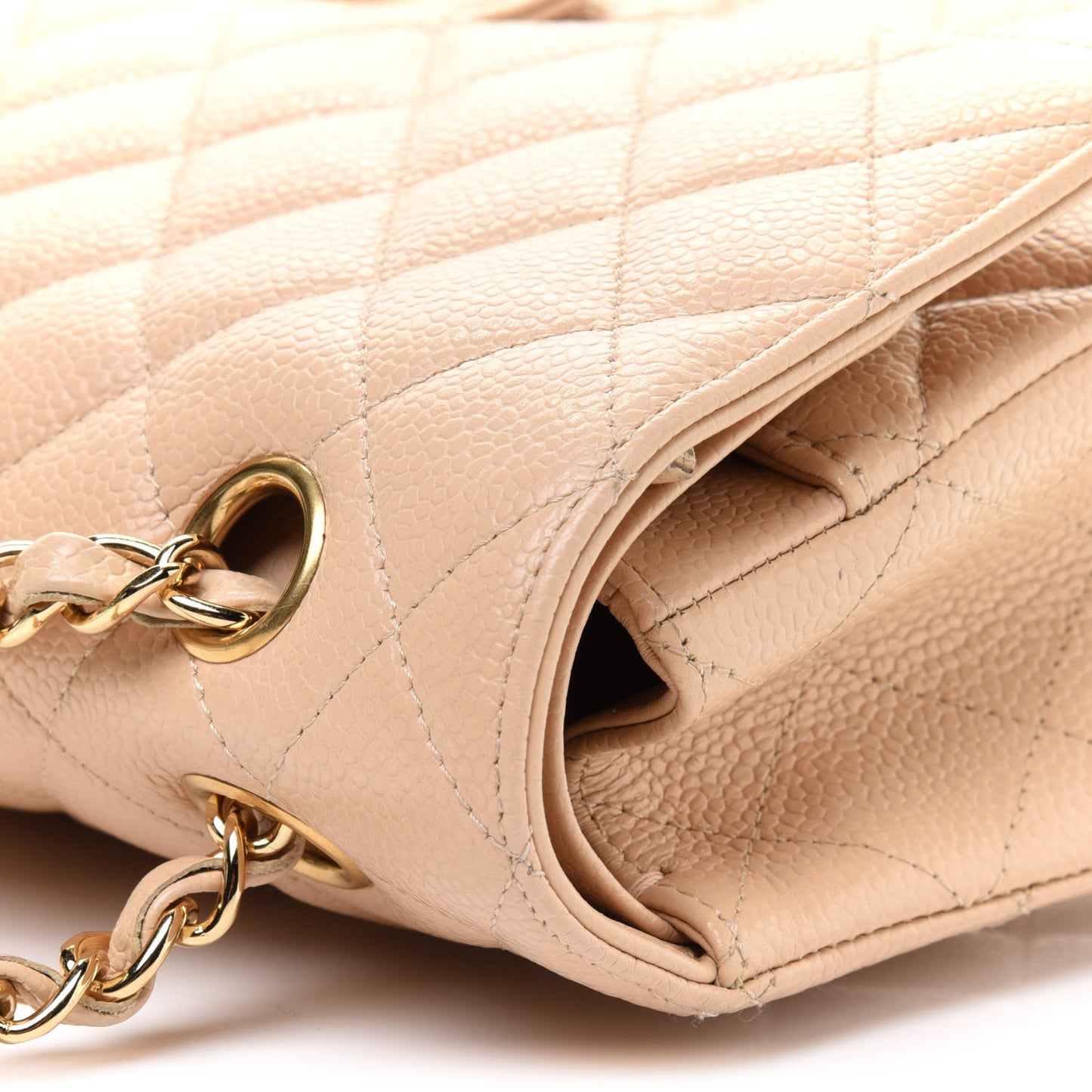 Caviar Quilted Medium Double Flap Beige