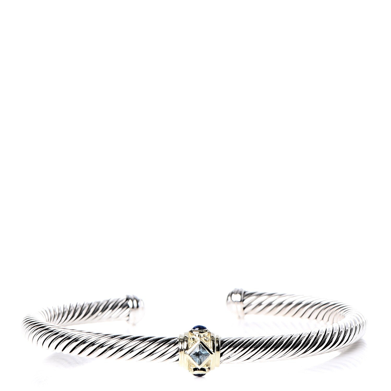 David Yurman Sterling Silver 14K Yellow Gold Blue Topaz Lapis Lazuli 5mm Cable Renaissance Station Bracelet 1 of 5