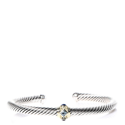 David Yurman Sterling Silver 14K Yellow Gold Blue Topaz Lapis Lazuli 5mm Cable Renaissance Station Bracelet 1 of 5