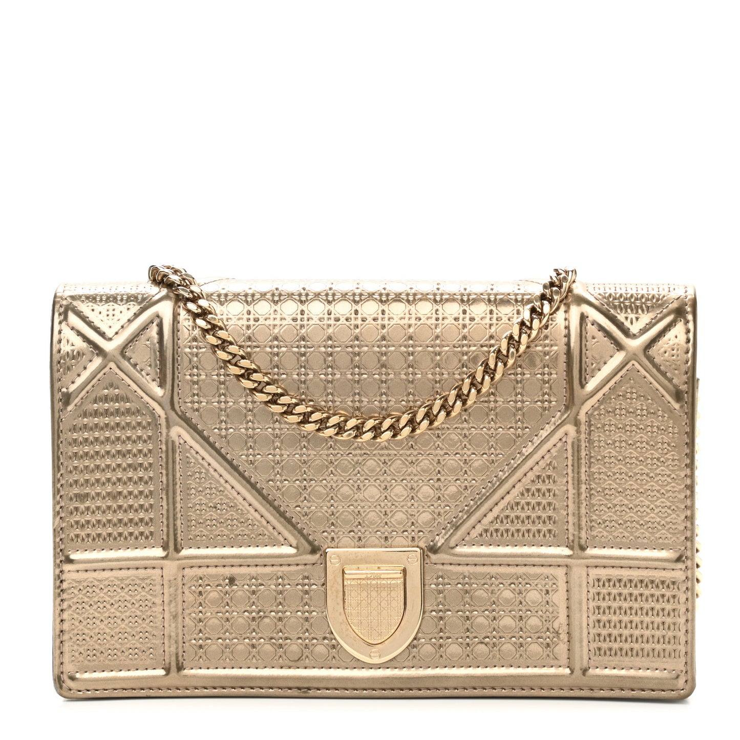 Metallic Patent Micro-Cannage Medium Diorama Flap Bag Gold