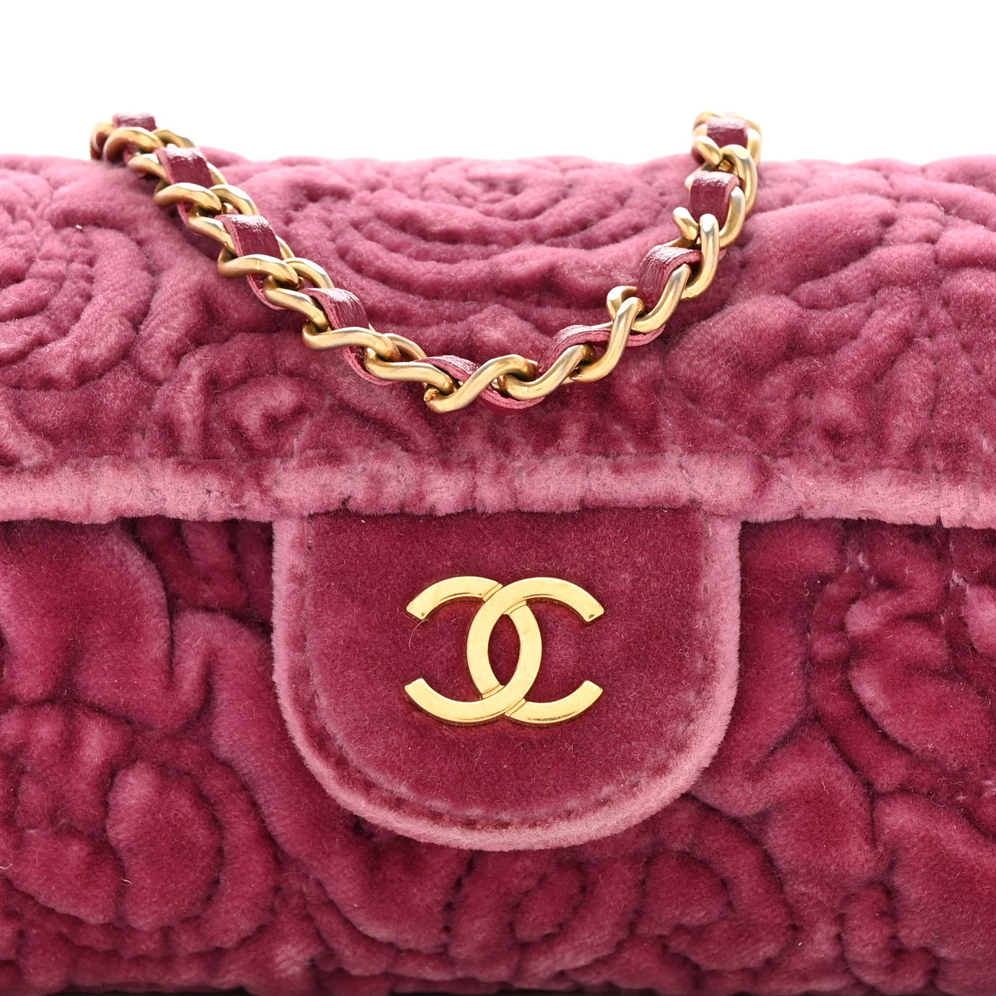 Velvet Camellia Embossed Jewel Belt Card Holder With Chain Pink