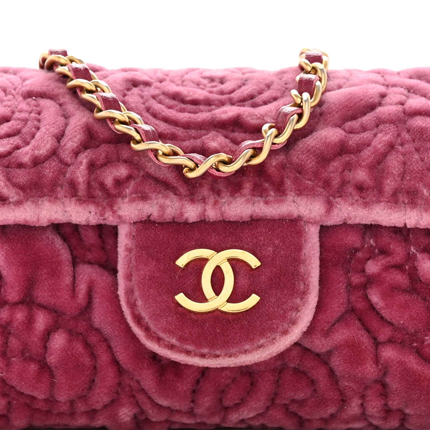 Chanel Velvet Camellia Embossed Jewel Belt Card Holder With Chain Pink 7 of 13
