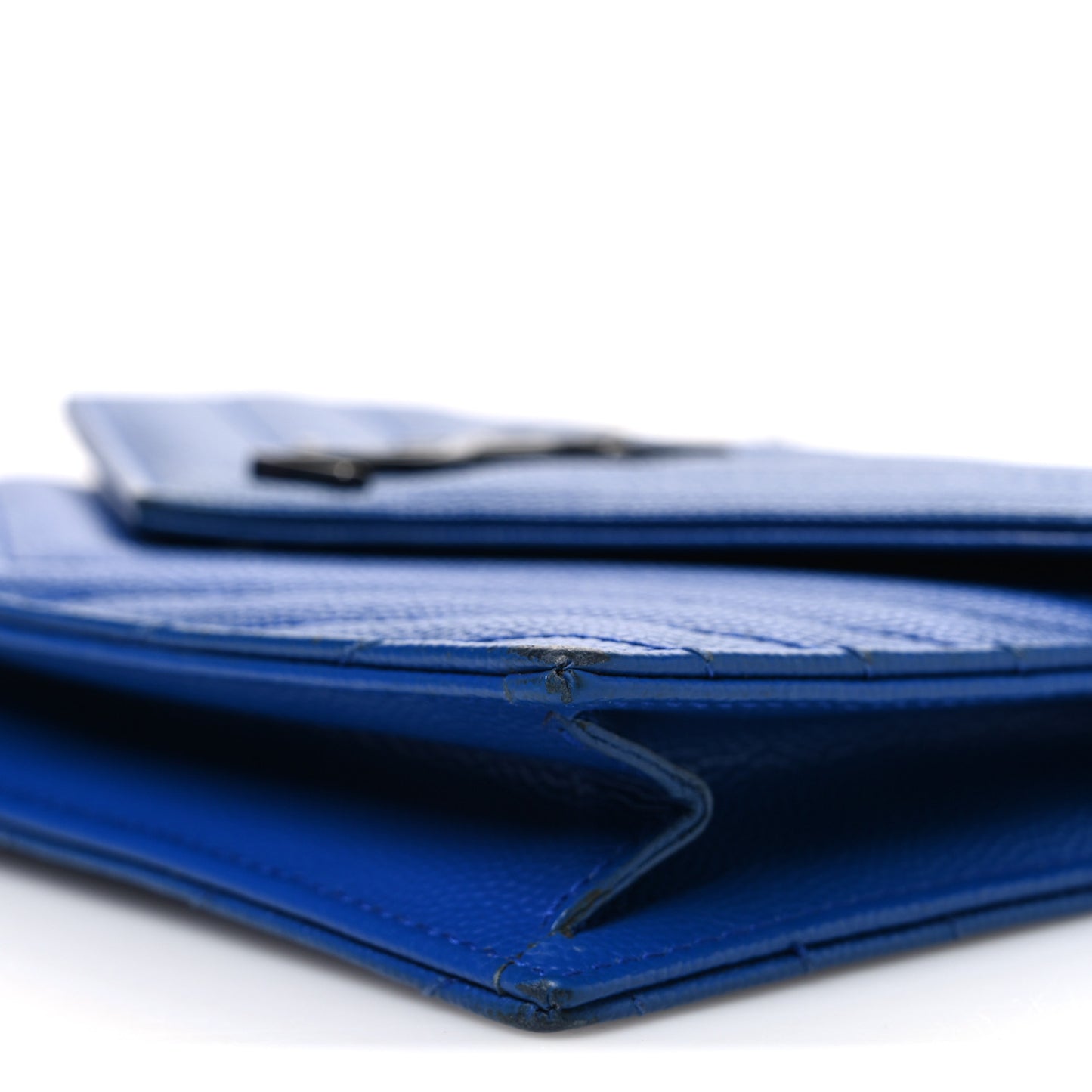Grain De Poudre Matelasse Chevron Monogram Envelope Chain Wallet Blue Majorelle