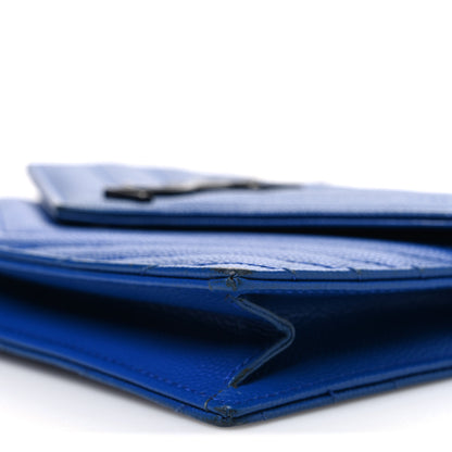 Saint Laurent Grain De Poudre Matelasse Chevron Monogram Envelope Chain Wallet Blue Majorelle 10 of 11