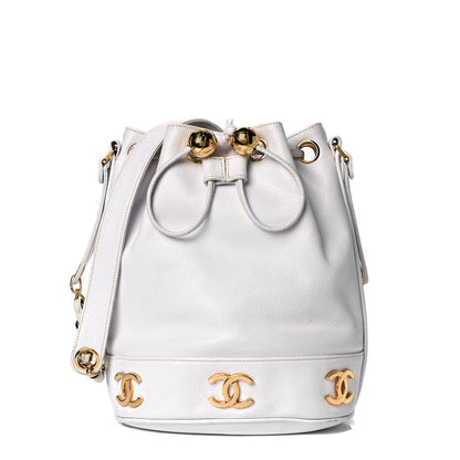 Chanel Caviar Drawstring Bucket Bag White 1 of 17