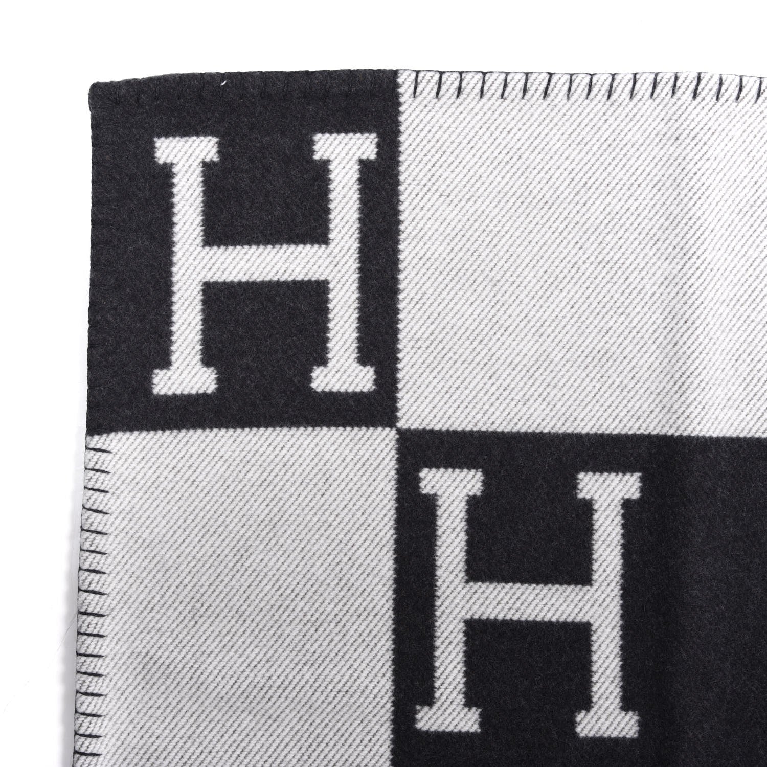 Hermes Wool Cashmere Avalon III Blanket Ecru Black 2 of 3