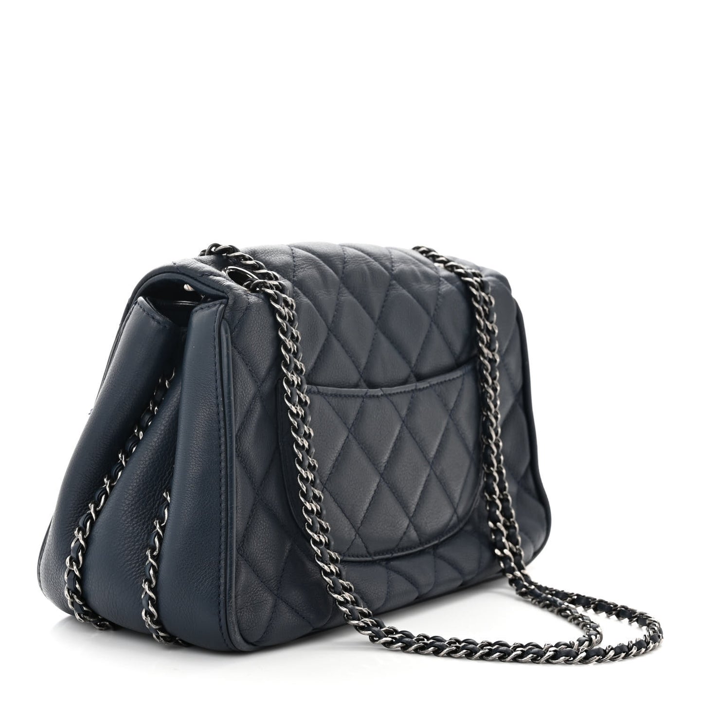 Calfskin Quilted Medium Frame In Chain Flap Navy