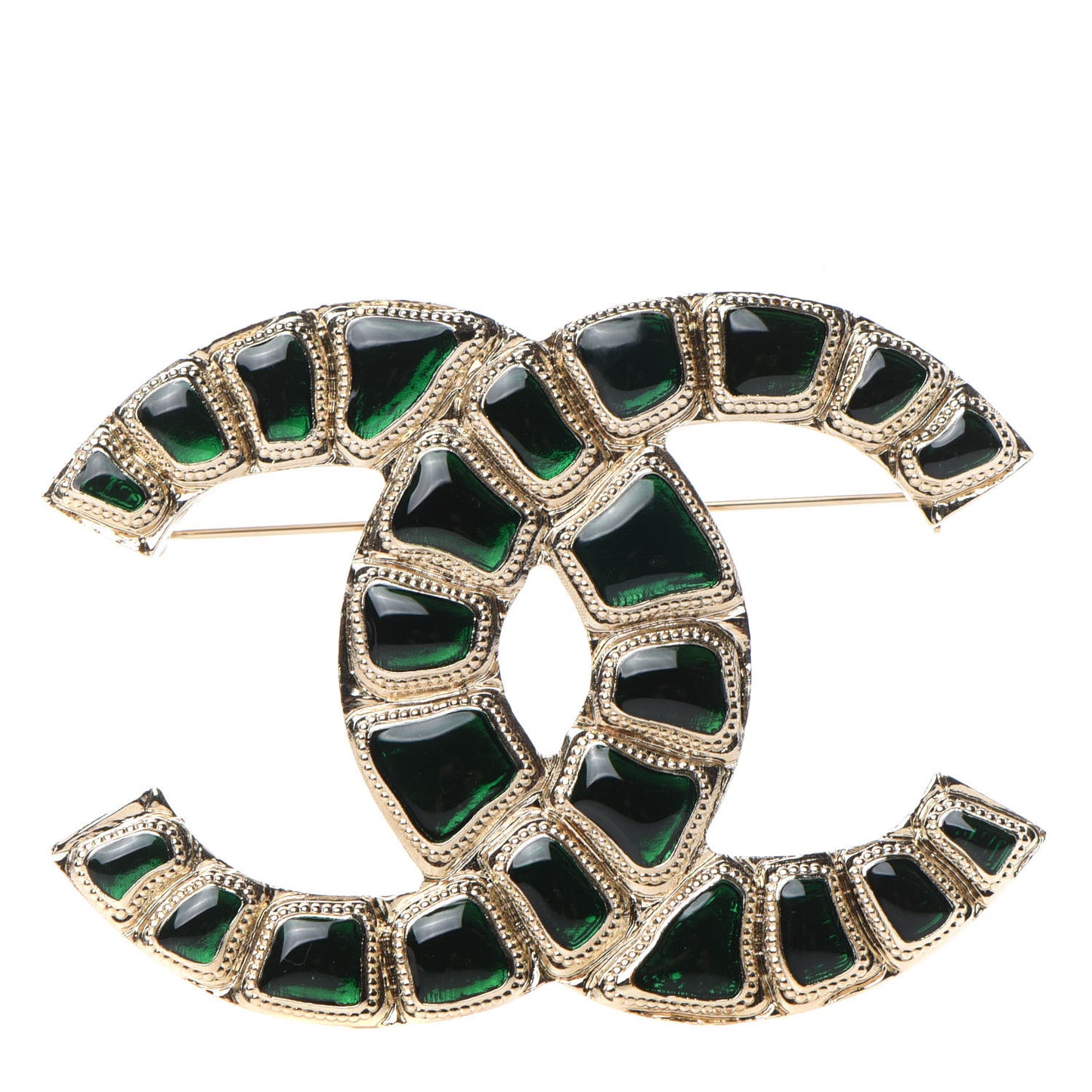 Gripoix Poured Glass Along The Nile CC Brooch Green Gold