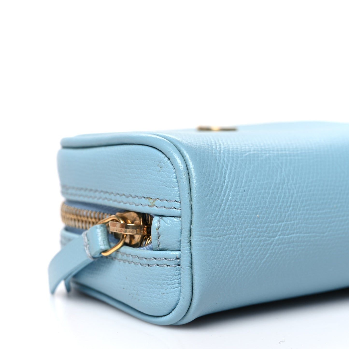 Grained Calfskin CC Button Small Pouch Cosmetic Case Blue