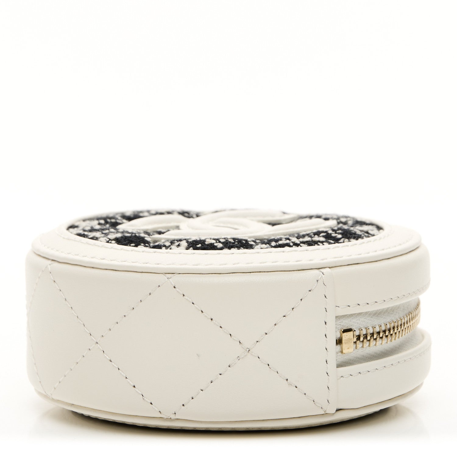 Chanel Tweed Quilted Round Filigree Pouch With Chain White Black 9 of 18