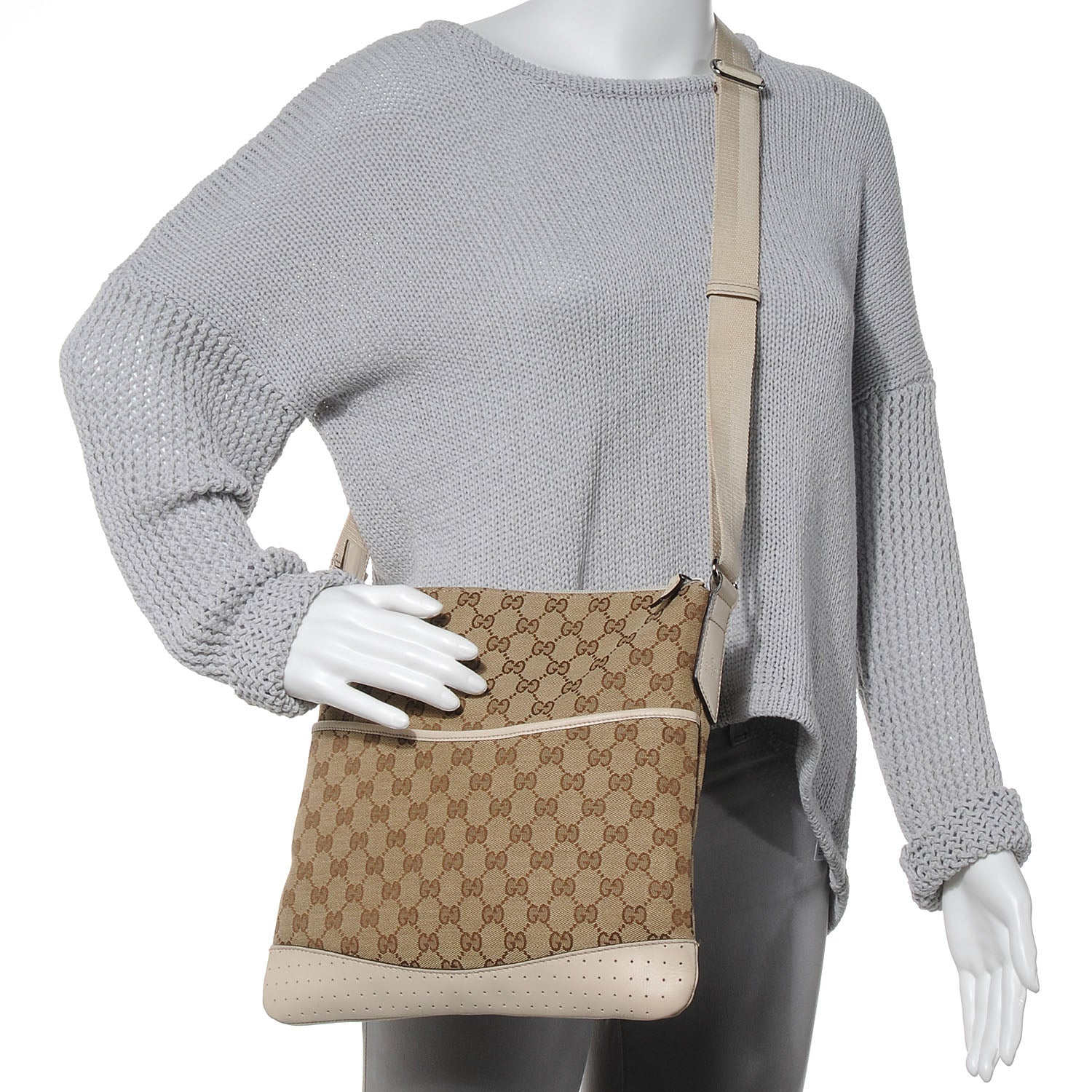 Gucci Monogram Calfskin Perforated Medium Flat Messenger Bag White 2 of 7
