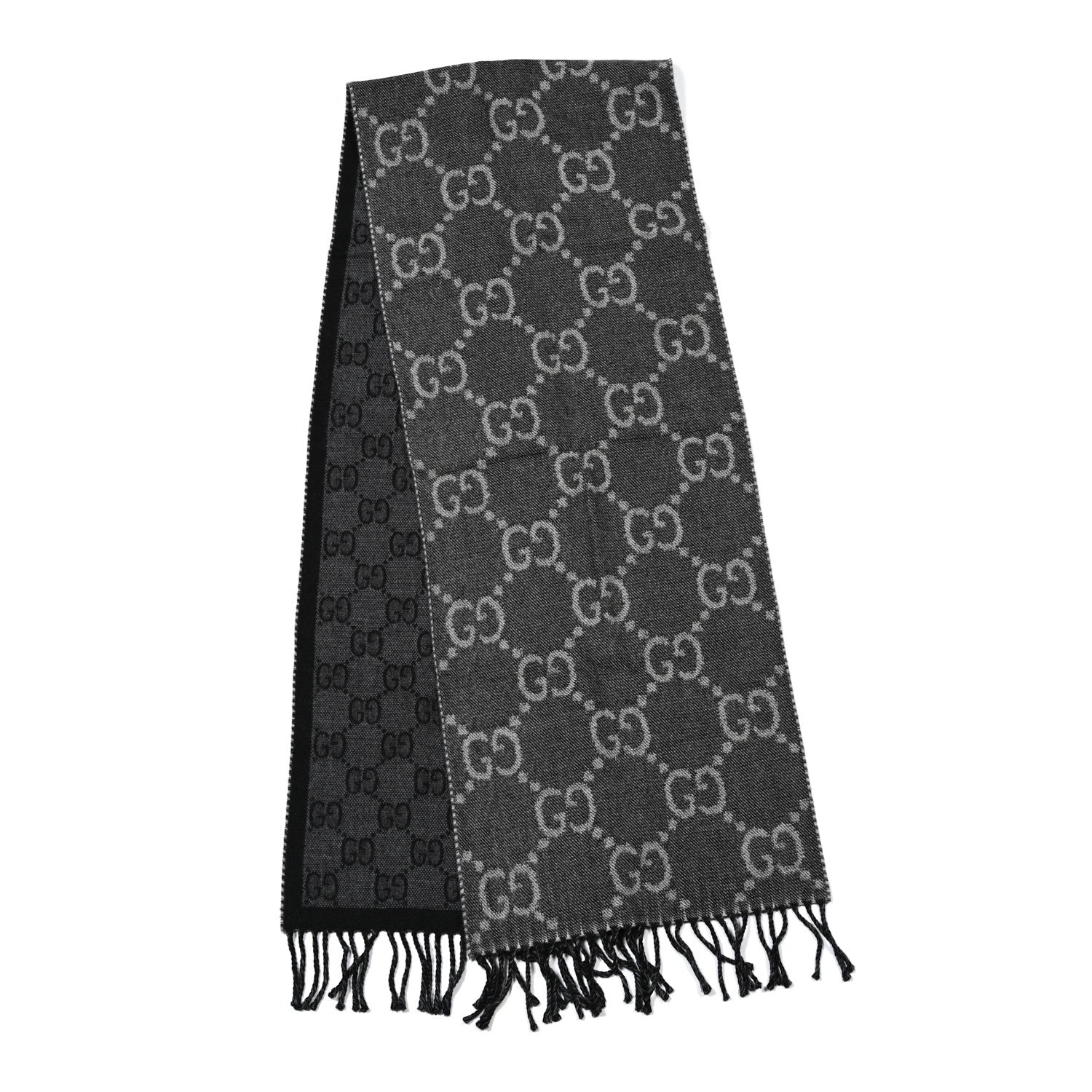 Gucci Wool Jacquard GG Monogram Scarf Grey Black 2 of 5