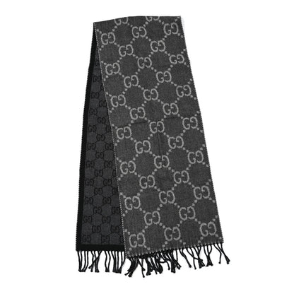 Gucci Wool Jacquard GG Monogram Scarf Grey Black 2 of 5