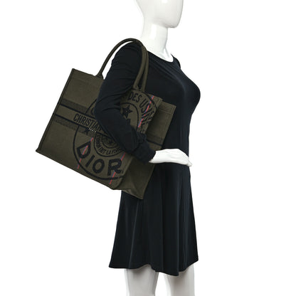 Christian Dior Canvas Jute Embroidered Medium Book Tote Green 2 of 9