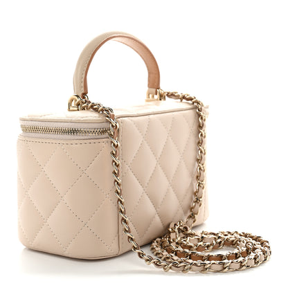 Chanel Lambskin Quilted Small Top Handle Vanity Case With Chain Ecru Dark Beige 3 of 10