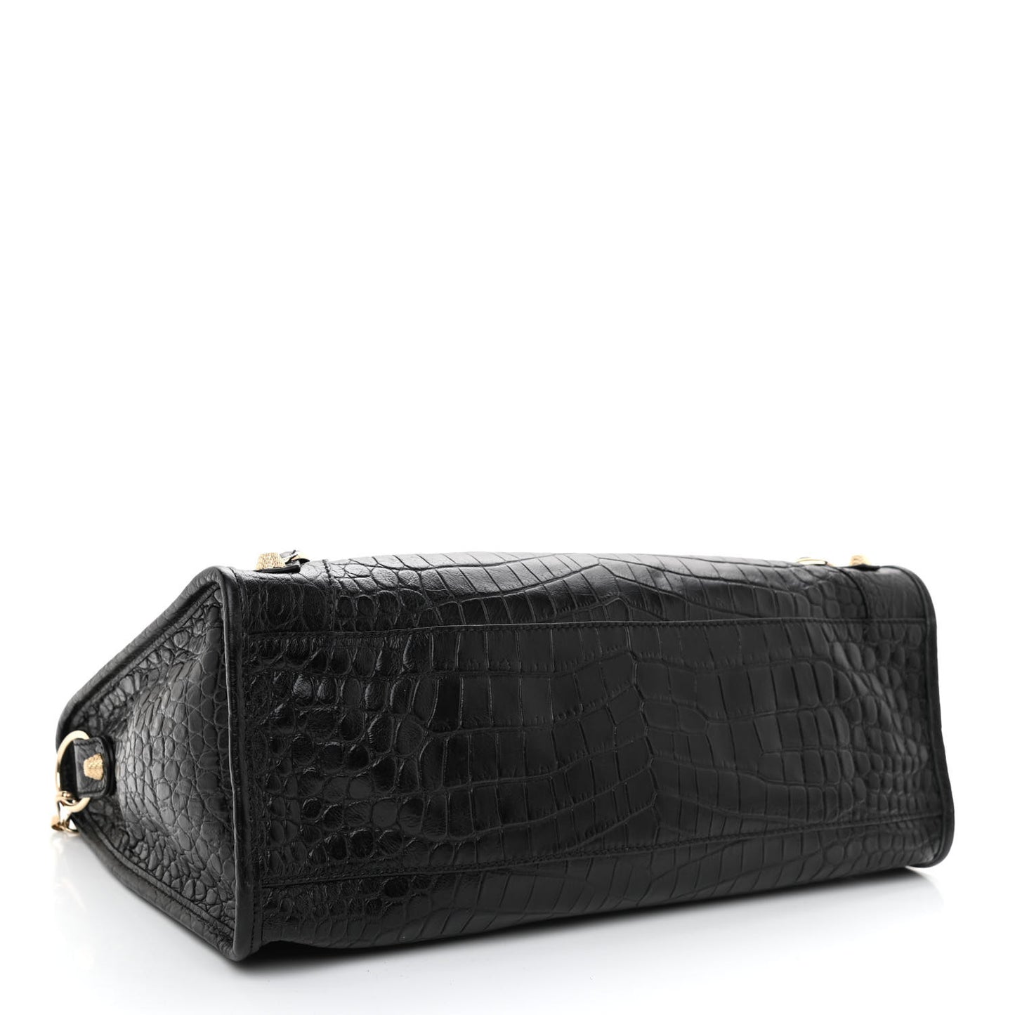 Calfskin Crocodile Embossed Giant 12 Gold Hardware City Black