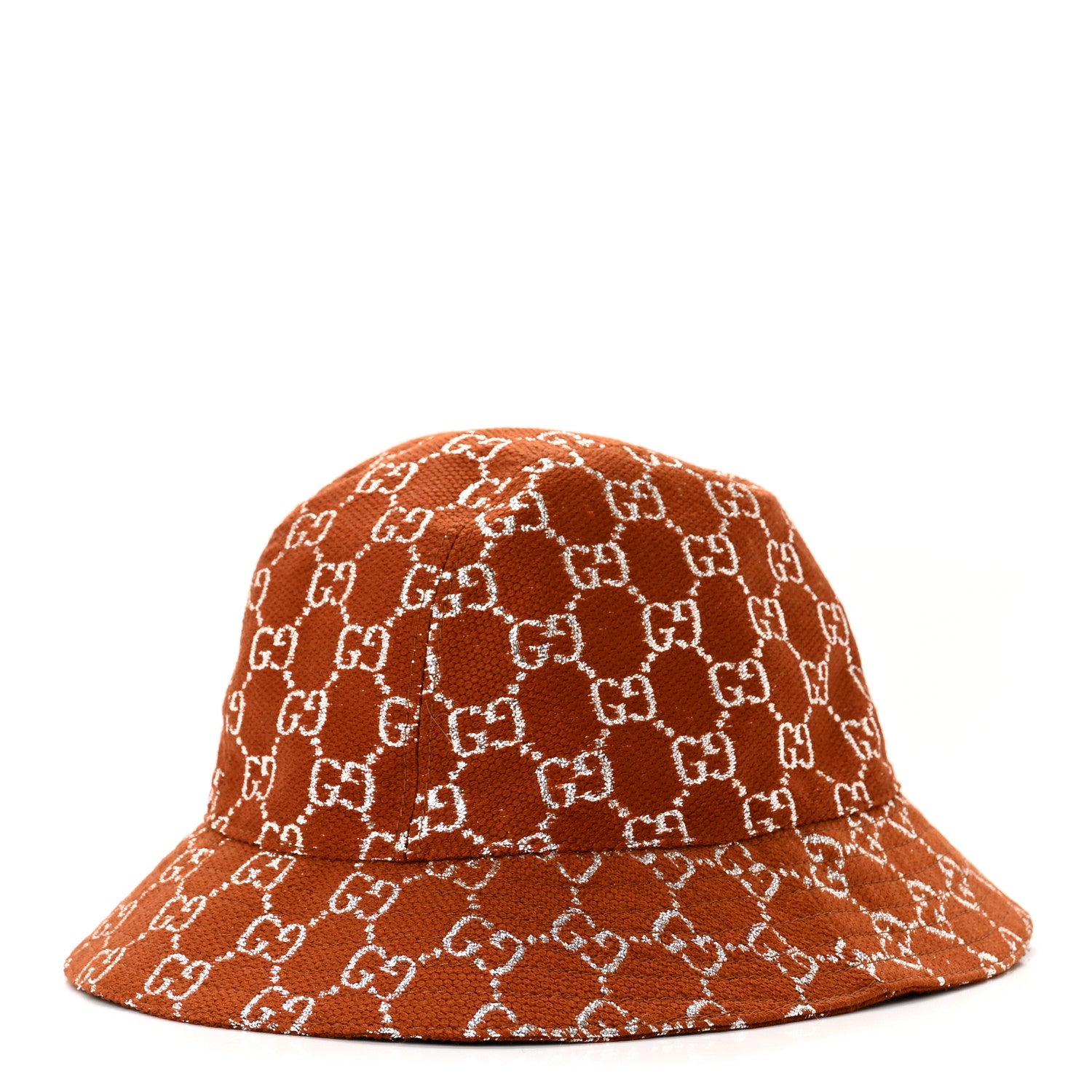 Gucci Canvas Lame GG Monogram Bucket Hat S Burnt Orange Silver 1 of 10