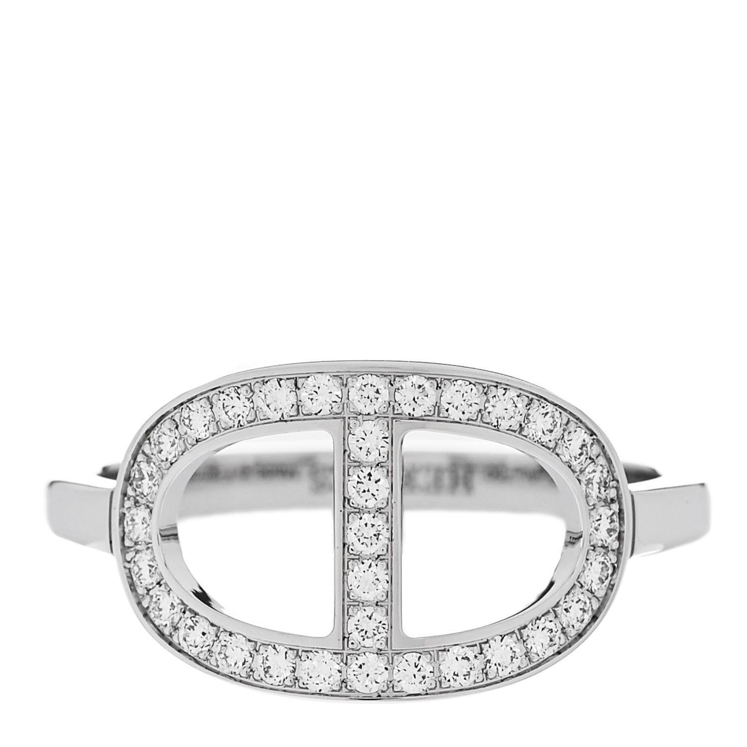 Hermes 18K White Gold Diamond MM Chaine d'Ancre Contour Ring 52 6 1 of 6