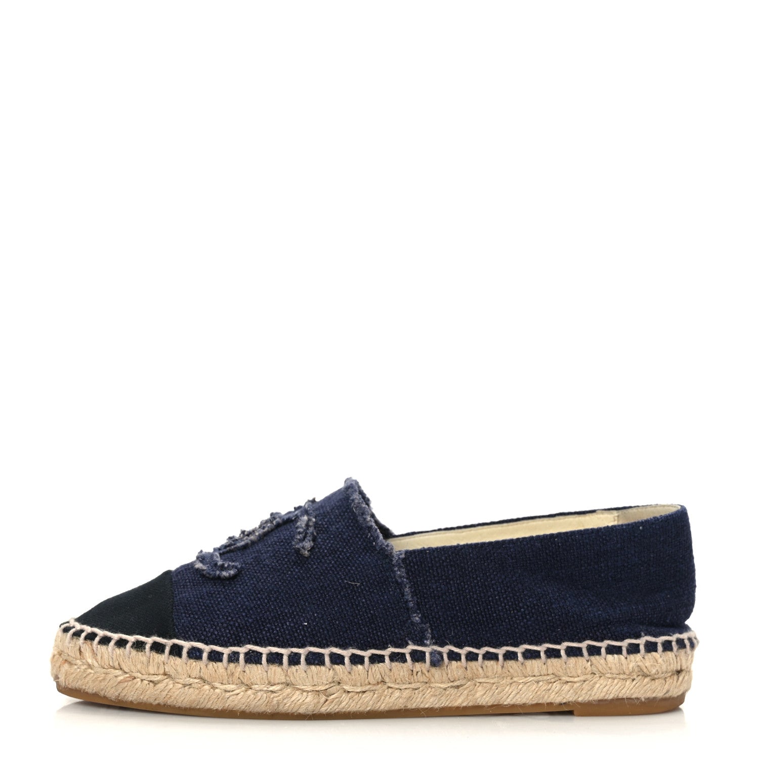 Chanel Denim Toile Embossed CC Espadrilles 36 Navy Black 1 of 8