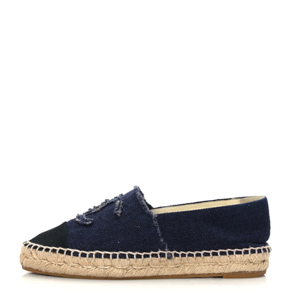 Chanel Denim Toile Embossed CC Espadrilles 36 Navy Black 1 of 8