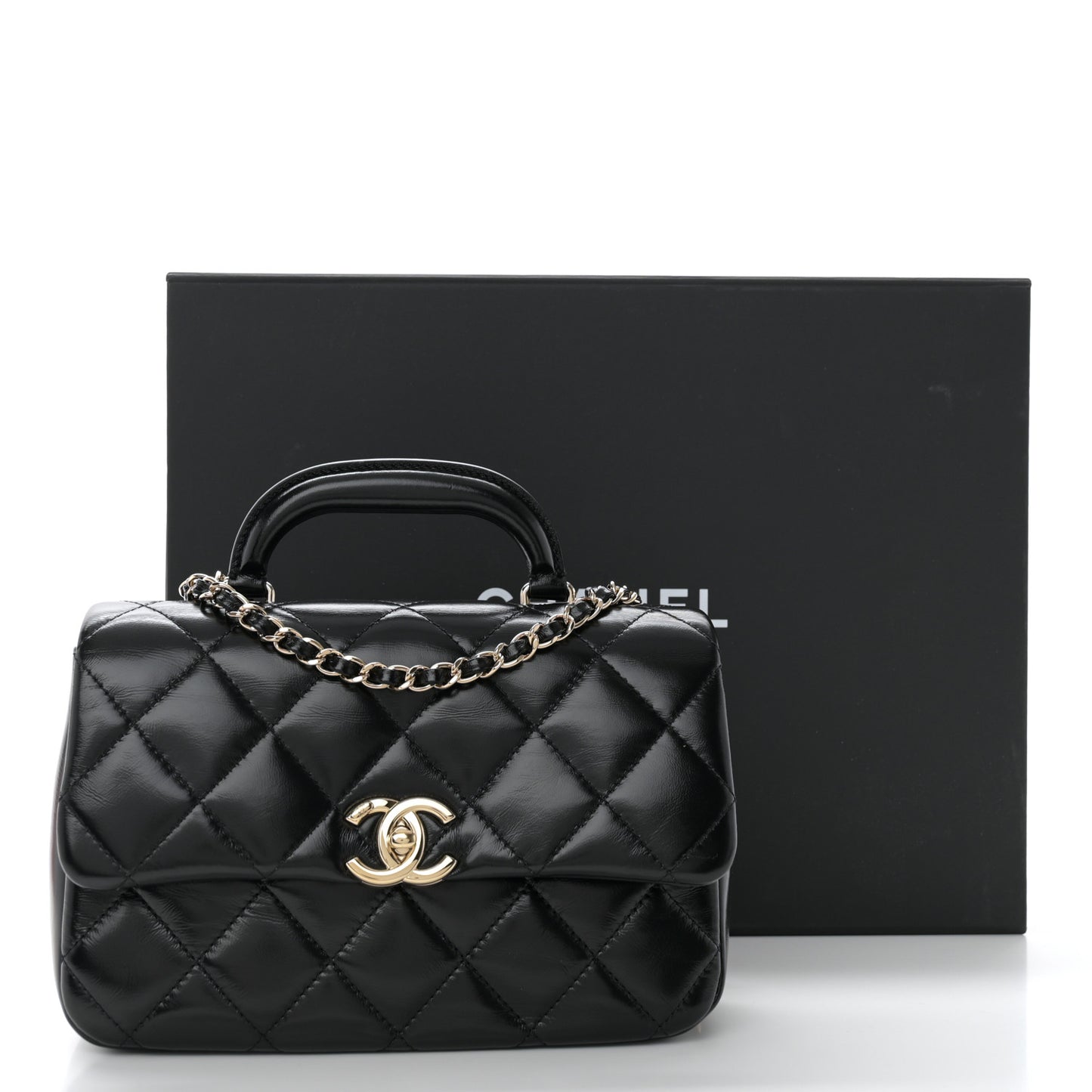 Shiny Lambskin Quilted Coco Trip Flap Bag Black