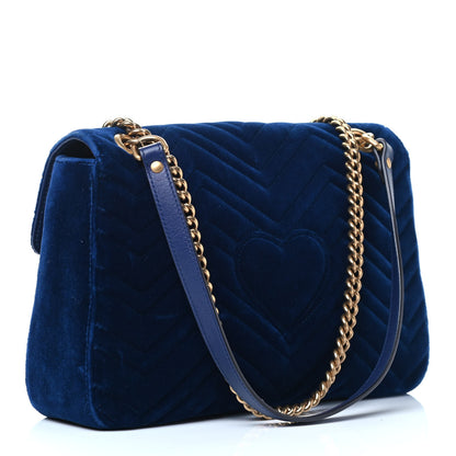 Gucci Velvet Matelasse Medium GG Marmont Shoulder Bag Cobalt Blue 2 of 4