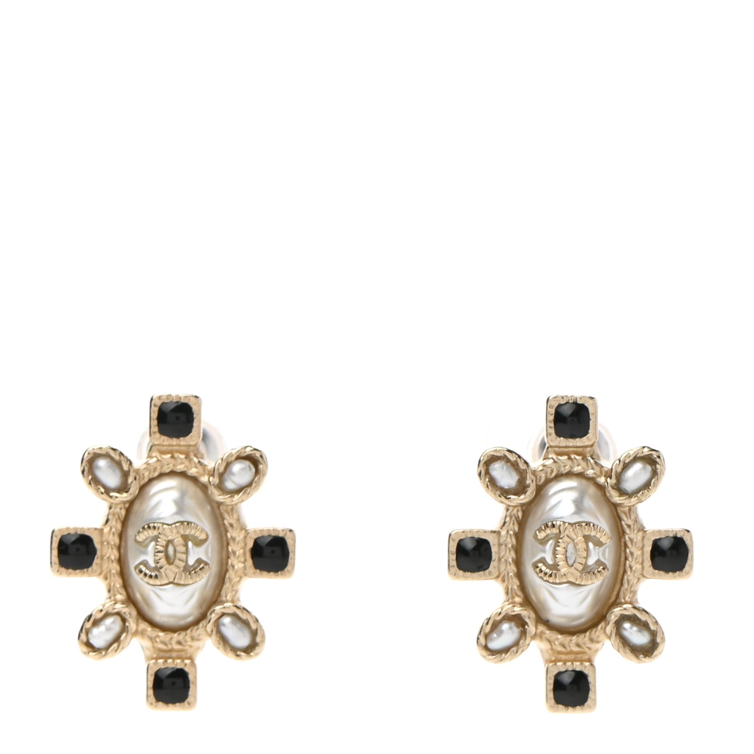 Chanel Enamel Pearl CC Earrings Black Gold 1 of 5
