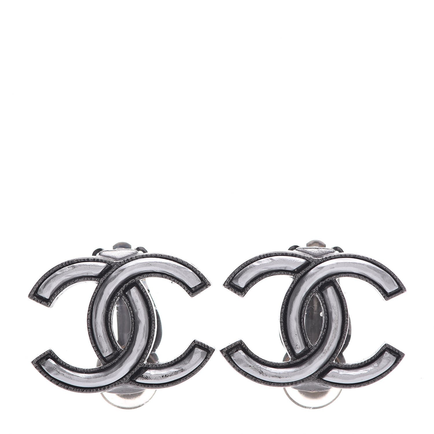 Chanel Ruthenium CC Clip On Earrings Silver 1 of 5