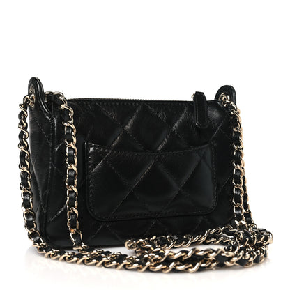 Chanel Shiny Crumpled Lambskin Quilted Clutch With Chain Black Black 3 of 11