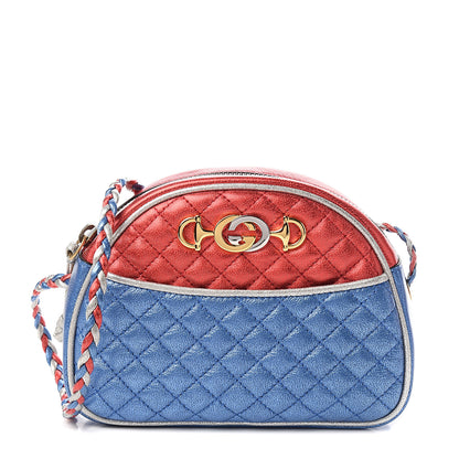 Gucci Laminated Nappa Trapuntata Mini Zumi Dome Shoulder Bag Rosso Marine Argento 1 of 9