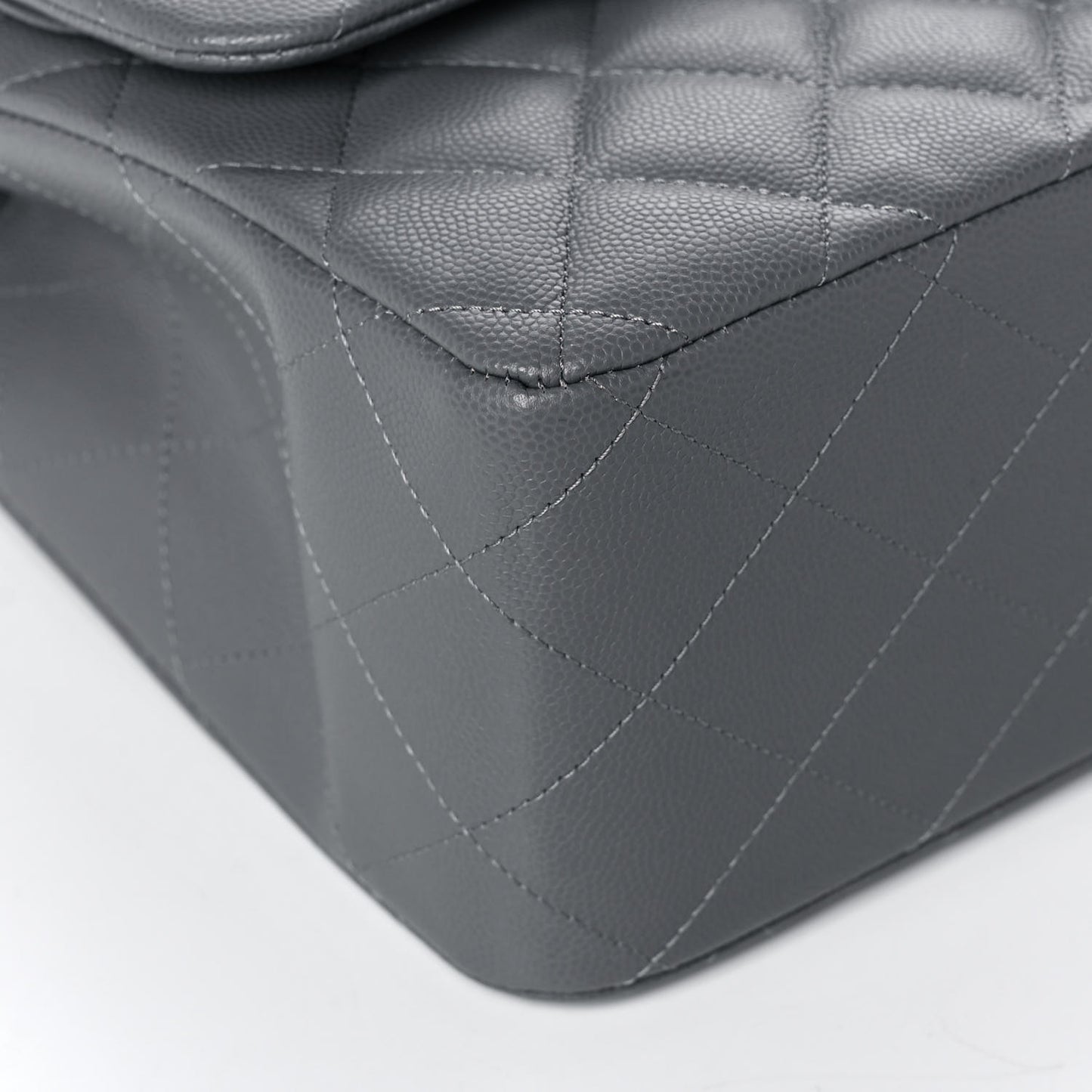 Caviar Quilted Jumbo Double Flap Grey