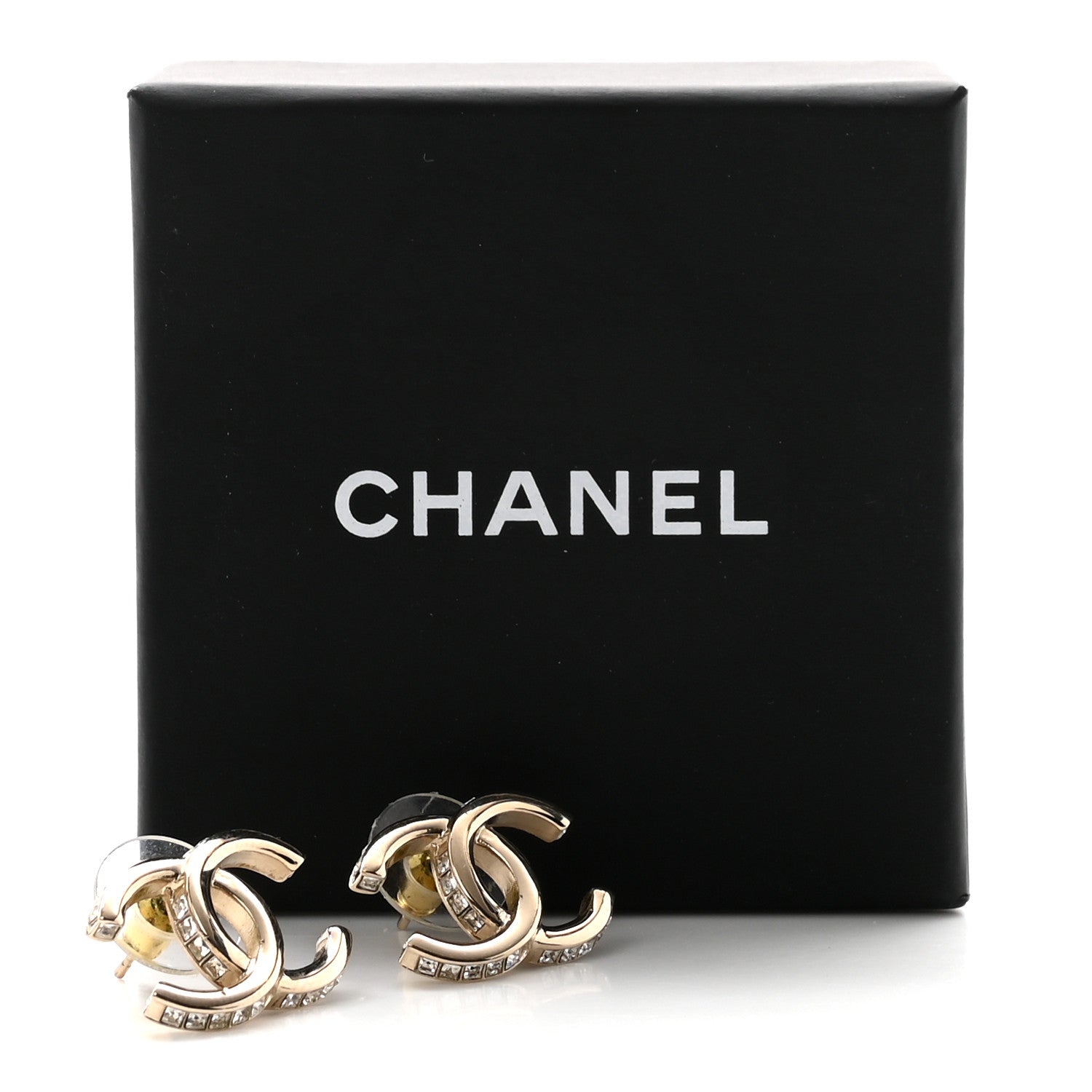 Chanel Metal Baguette Crystal CC Earrings Gold 5 of 5