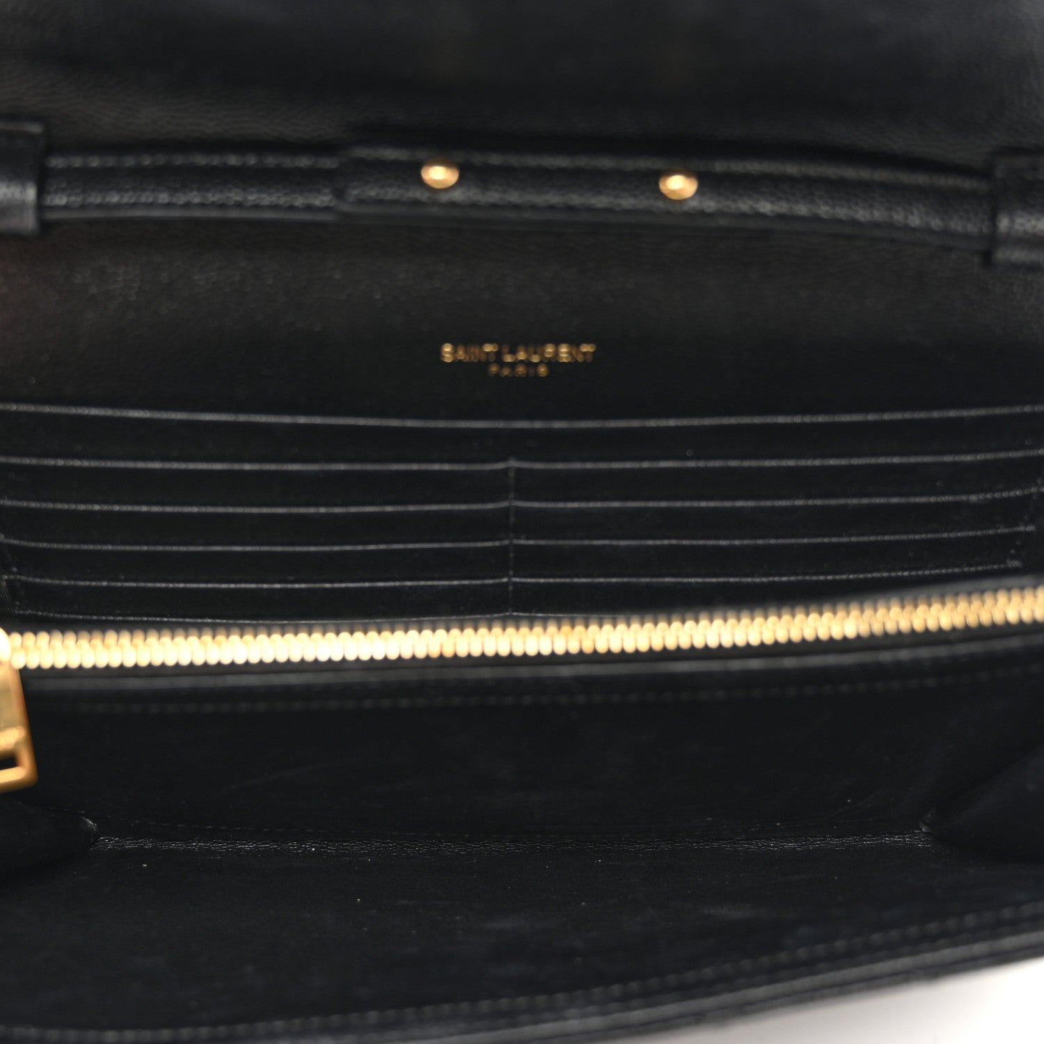 Saint Laurent Grain De Poudre Mixed Matelasse Triquilt Monogram Chain Wallet Black 6 of 10