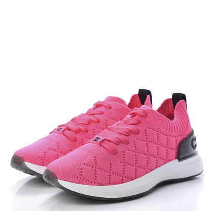 Chanel Mixed Fibers Quilted Womens CC Sneakers 37 Bright Pink 3 of 7