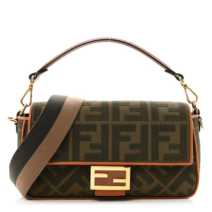 Fendi Canvas Vitello King FF Embroidered Baguette Amazzonia Cuoio 1 of 12