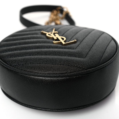 Saint Laurent Grain De Poudre Matelasse Chevron Quilted Round Vinyle Camera Bag Black 9 of 10