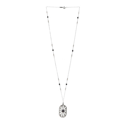 Tiffany Sterling Silver Black Onyx Pearl Ziegfeld Daisy Pendant Necklace 3 of 7