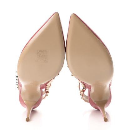 Valentino Garavani Pebbled Calfskin Rockstud Ankle Strap 100mm Pumps 39.5 Rock Pink 6 of 10